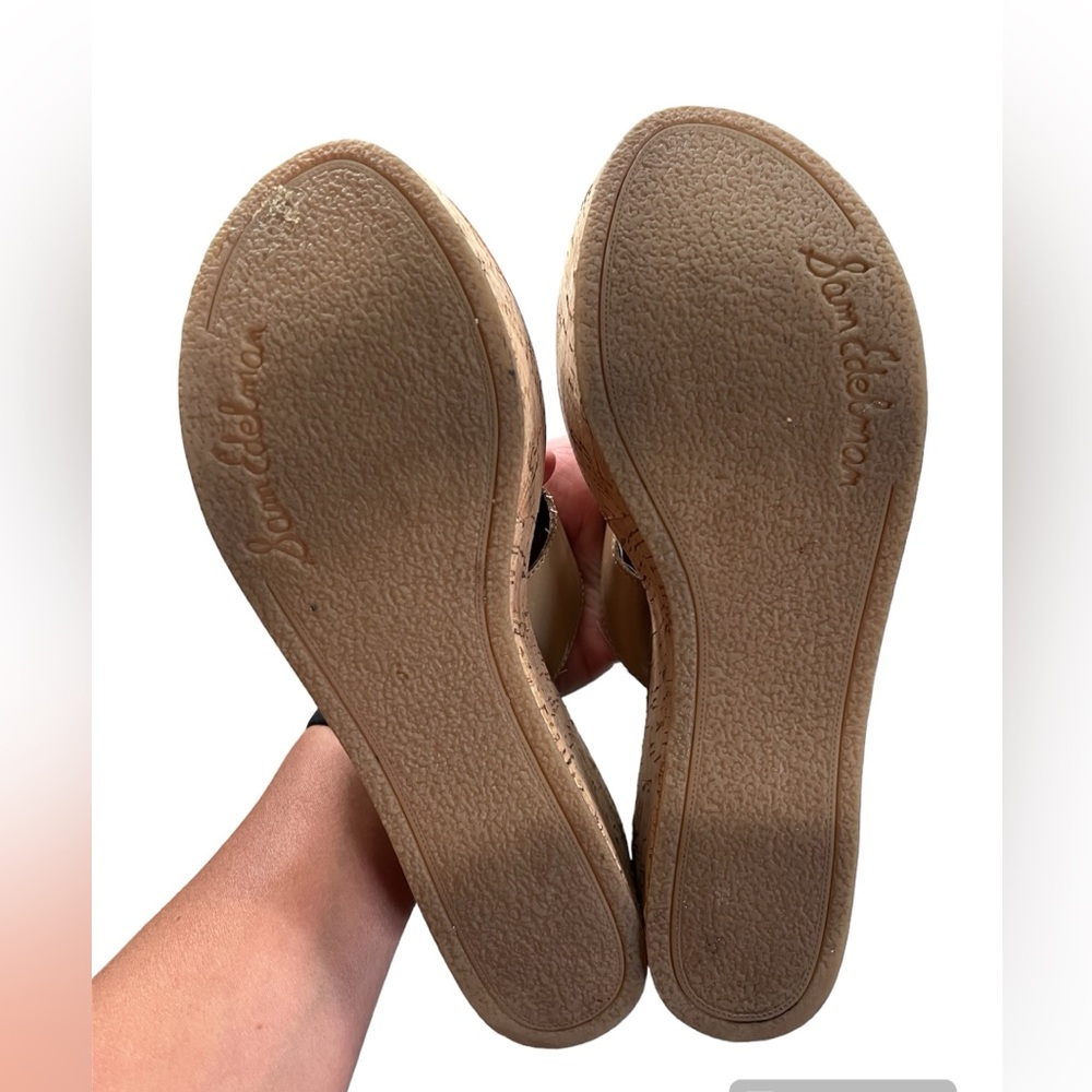 Sam Edelman Romy Cork Wedge Sandals Shoes Slip On Leather Beige Sz 8.5 - Picture 8 of 8